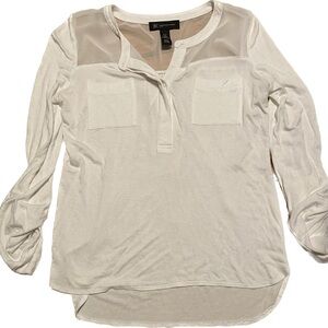 White Sheer Panel Blouse quarter sleeve. Petite Small women’s